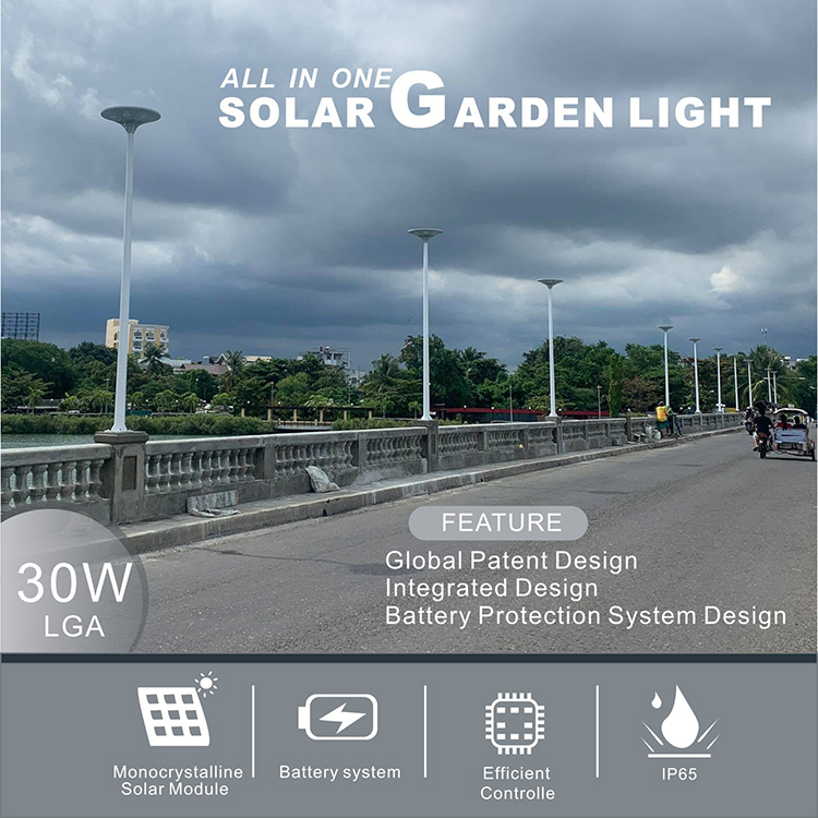 30W Integrated Solar Led Garden Light for Garden and Villa