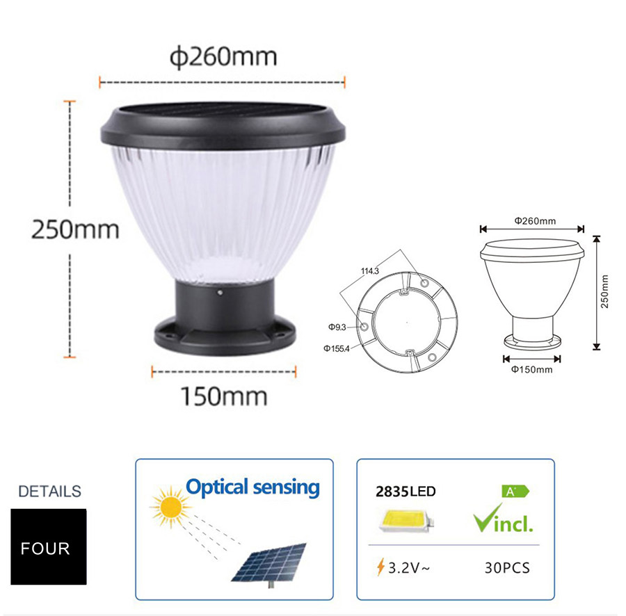 Solar Powered Bollard Lawn Lamp Villa