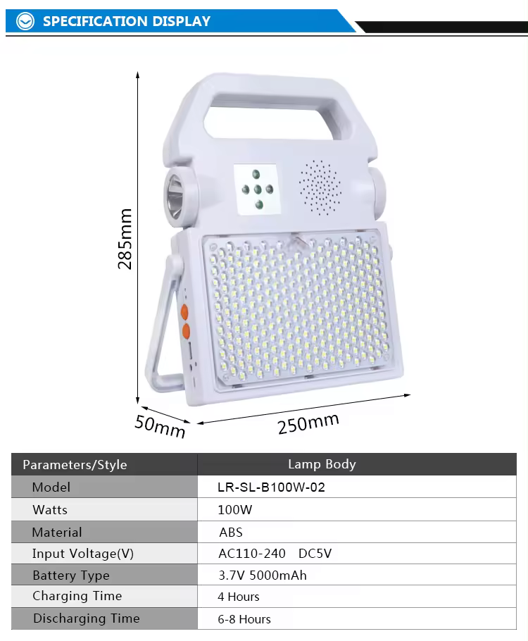 Power Solar Cordless Led Camping Spot Work Light