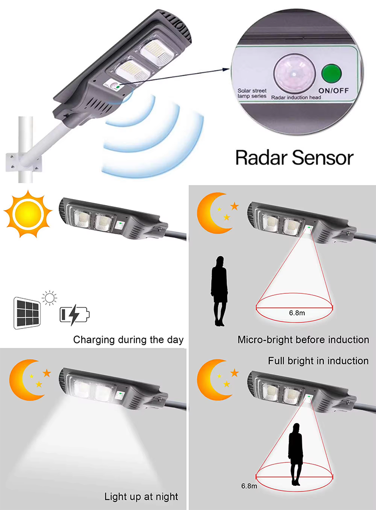 Intelligent Remote Control Solar Power Street Lamp Outdoor Waterproof Aluminium All In One Solar Street Light