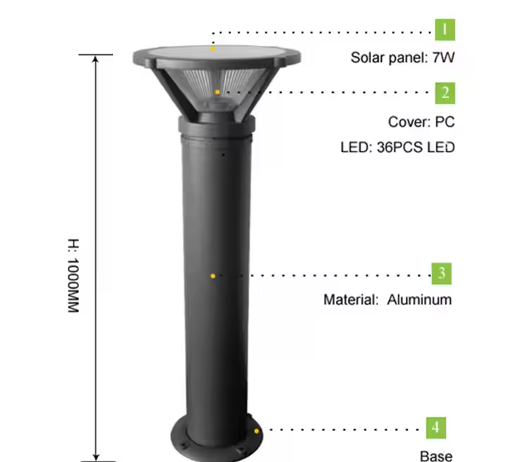 Garden Aluminium Automatic Solar Bollard Light Light Sensor Inbuilt Lithium Battery Glass Crystal Body