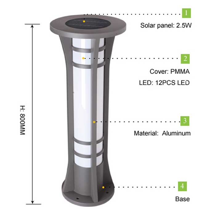 Popular CE Solar Bollard Light for Outdoor Commercial Grade Modern LED Eco Aluminum