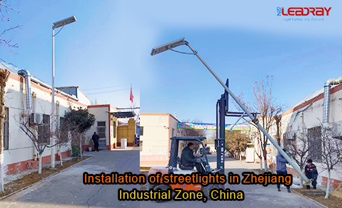 65PCS Installation of street lights in Zhejiang Industrial Zone,China The best streetlight manufacturer
