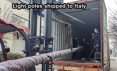 Streetlight factory poles shipped across the ocean to Italy