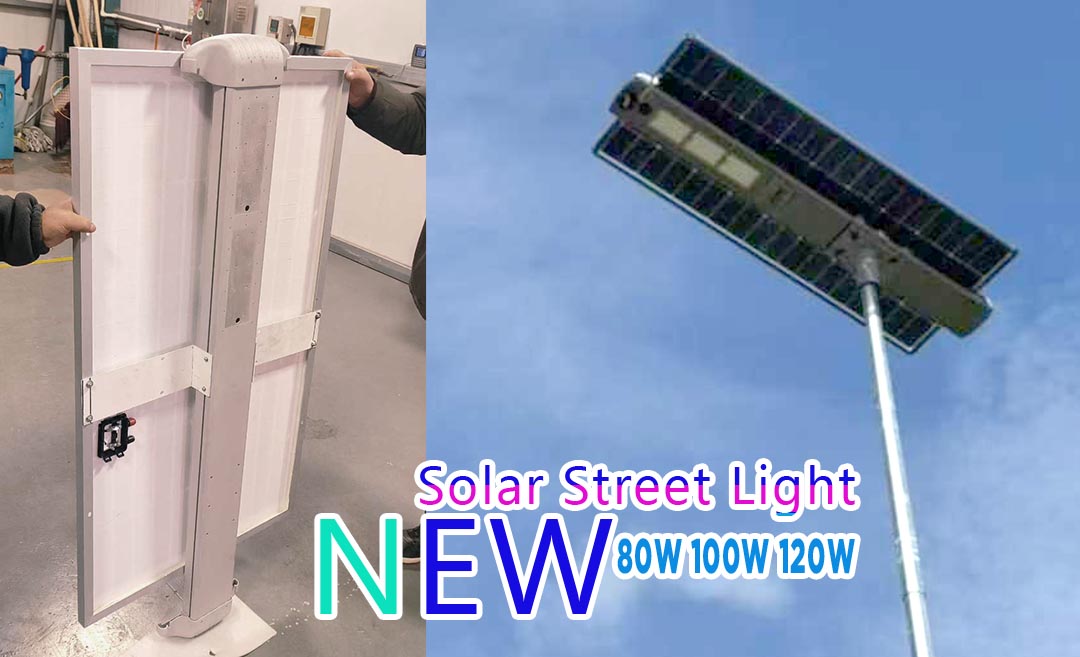 80W/100W/120W IP65 Aluminum Waterproof LED Solar Street Lamp - Enhanced Solar Panels & LiFePO4 Battery