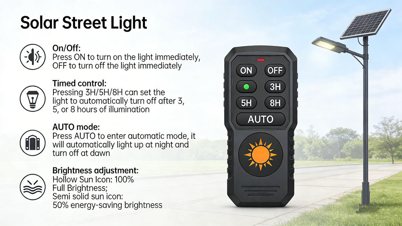 Solar street lights use remote control for timed settings