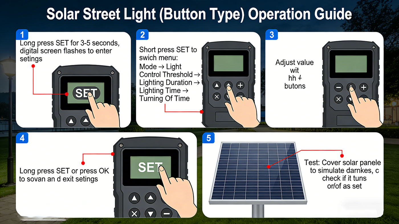 General operation steps for solar street lights (button type)