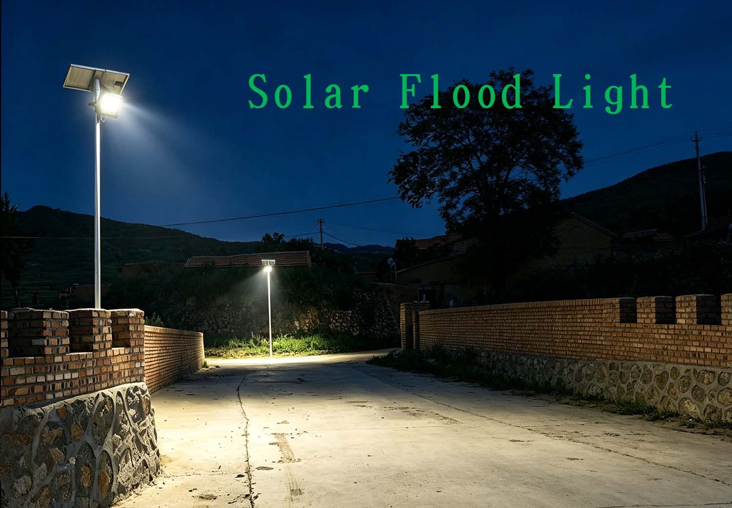 Solar powered floodlights for rural road lighting renovation