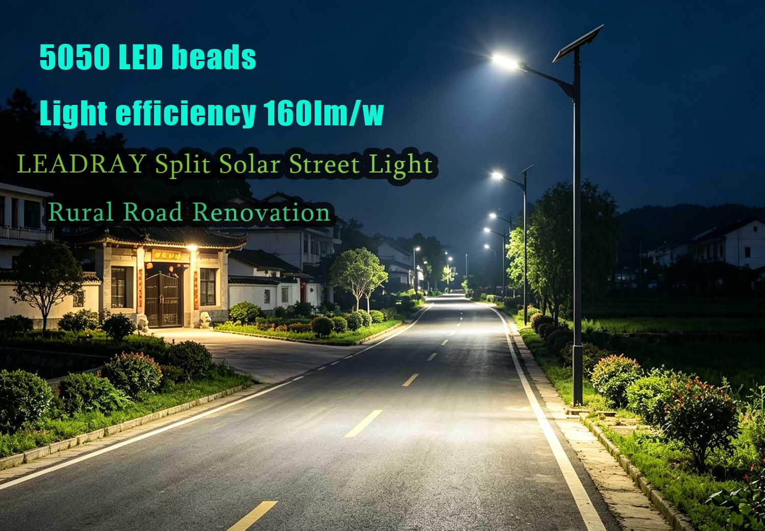 70W high-power solar photovoltaic panel split solar street light for overnight illumination of rural asphalt roads